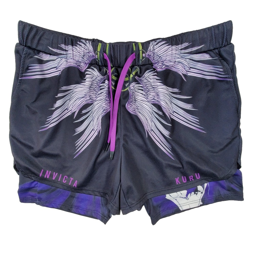 Invicta Kuru Anime Gym Shorts‎ Mens XXL Black Purple Graphic Athletic